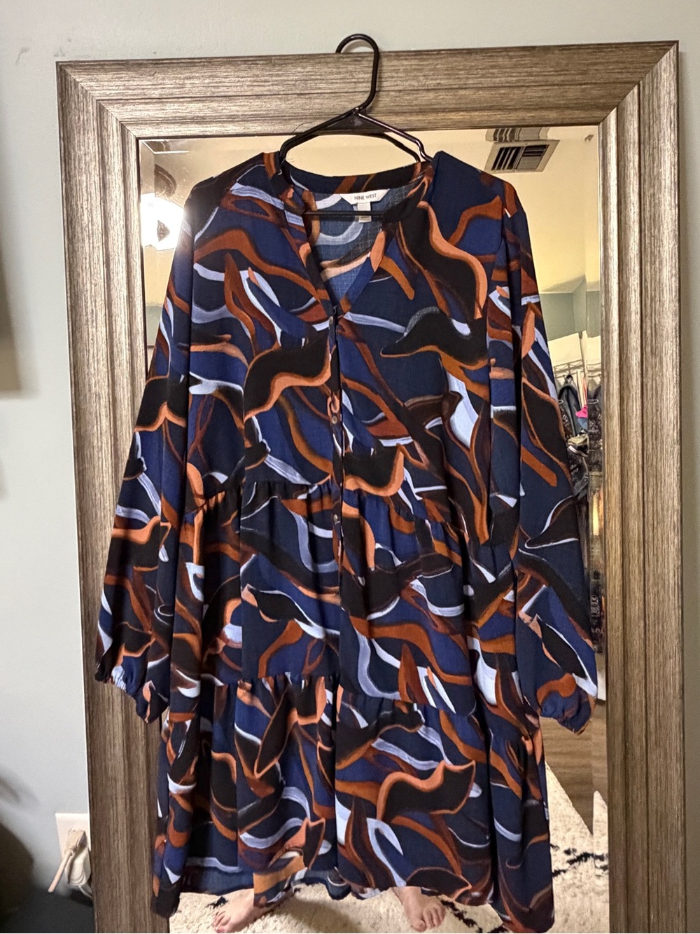 Nine West Tiered Long Sleeve Dress